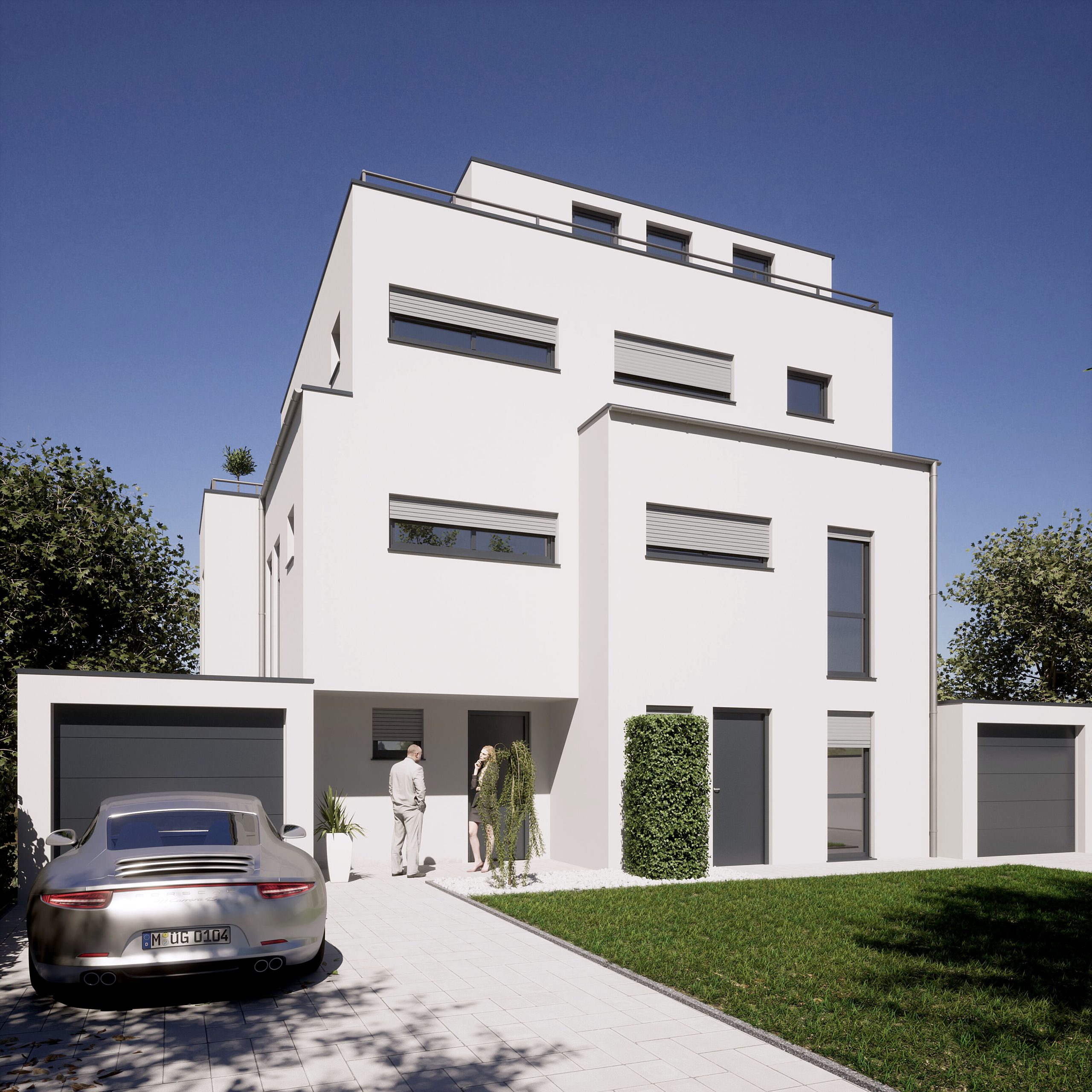 3D Exterior, Einfamilienhaus mit Garage